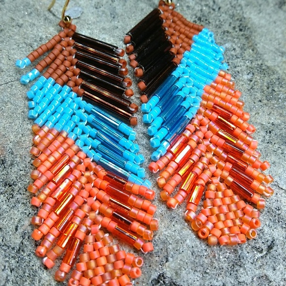 🔥SOLD🔥 at Comanche PowWow🔥Turquoise Brown Feather Earrings - Picture 2 of 8